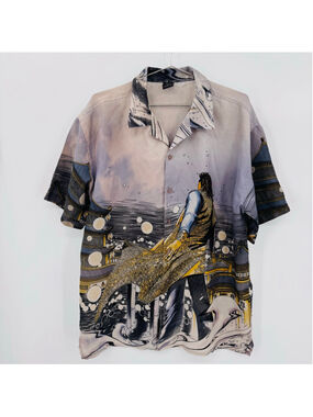 Claudio Nucci Japanese Anime Shirt Y2K Button Front Men's Large Made in Russia